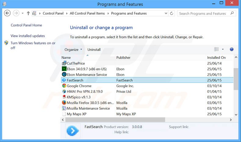 desinstalar el adware Sponsored Ads del Panel de control