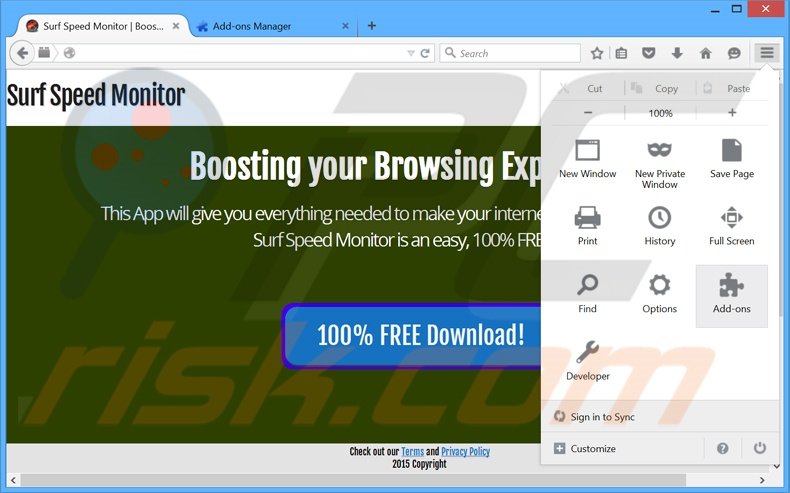 cómo eliminar los anuncios de Surf Speed Monitor de Mozilla Firefox paso 1