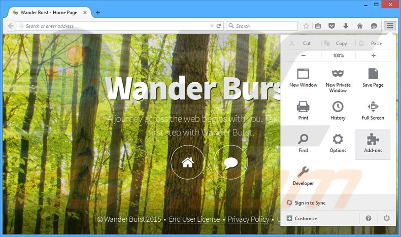 Eliminando los anuncios de Wander Burst de Mozilla Firefox paso 1