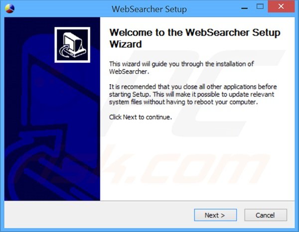 Instalador del software publicitario WebSearcher: