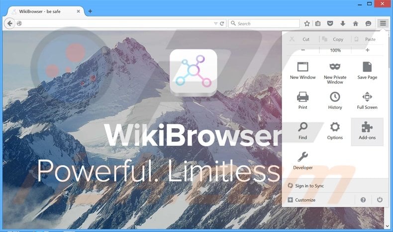 Eliminando los anuncios WikiBrowser de Mozilla Firefox paso 1