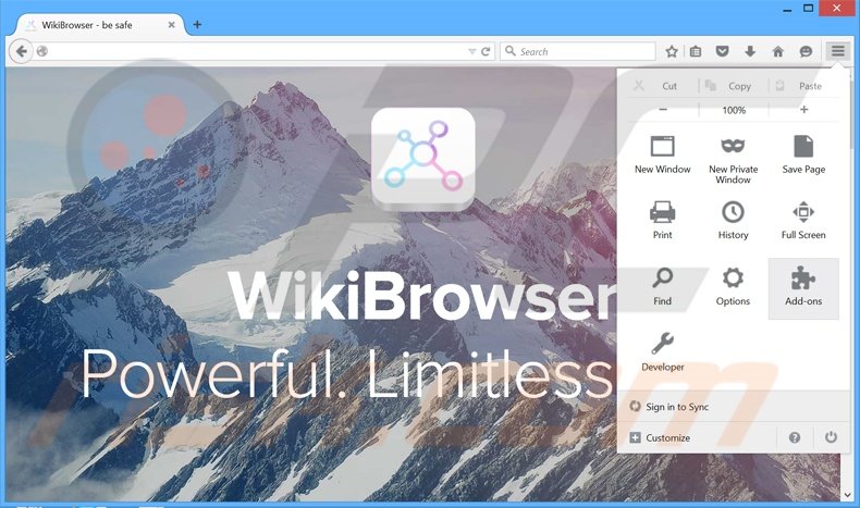 Eliminando los anuncios WikiBrowser de Mozilla Firefox paso 1