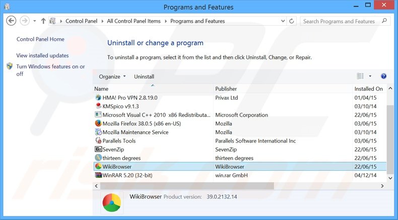 desinstalar el adware WikiBrowser del Panel de control