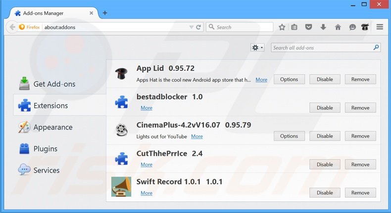 Eliminando yourtv.link de las extensiones de Mozilla Firefox
