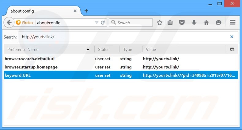 Eliminar yourtv.link del motor de búsqueda por defecto de Mozilla Firefox