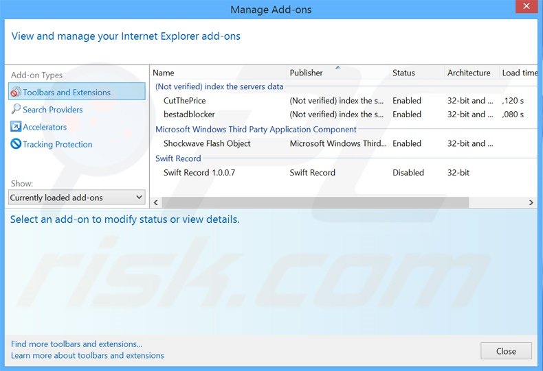 Eliminando las extensiones relacionadas con yourtv.link en Internet Explorer