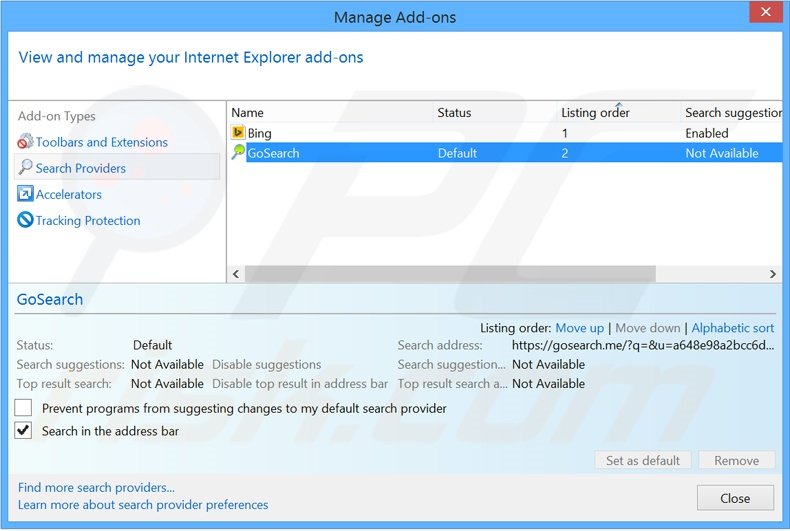 Eliminando zwiiky.com del motor de búsqueda por defecto de Internet Explorer