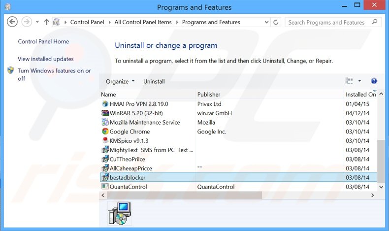 desinstalar el adware Ads Remover del Panel de control