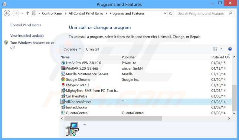 desinstalar el adware allcheapprice del Panel de control