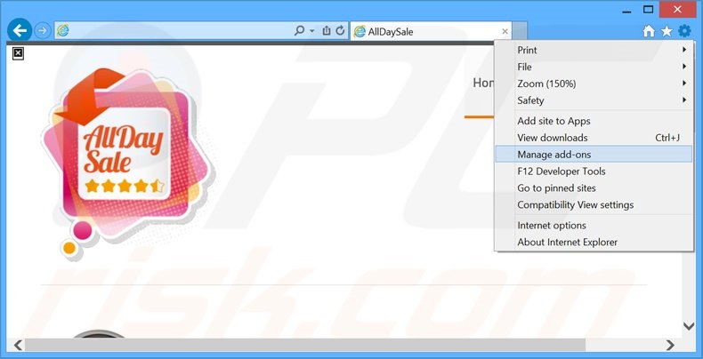 Eliminando los anuncios de AllDaySale de Internet Explorer paso 1