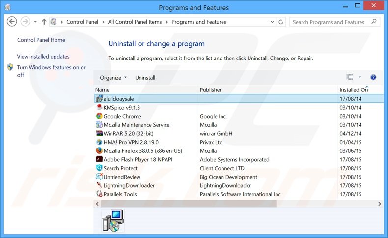 desinstalar el adware AllDaySale del Panel de control