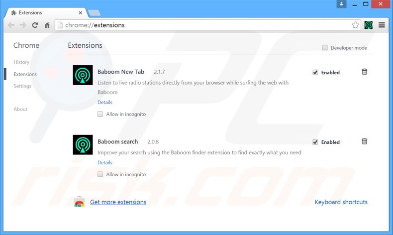 Eliminando las extensiones relacionadas con baboom.audio de Google Chrome