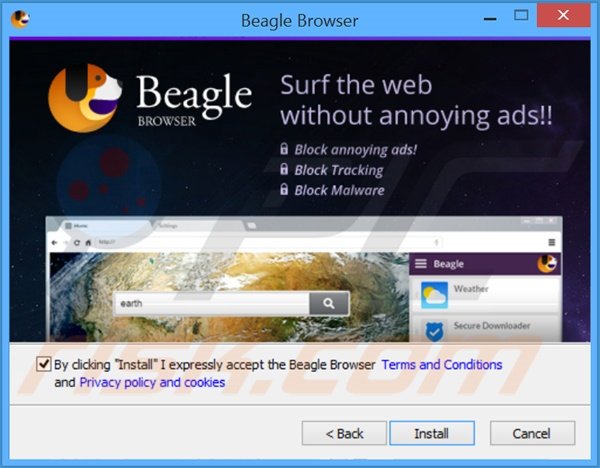 Asistente engañoso de instalación para el navegador 'BeagleBrowser'