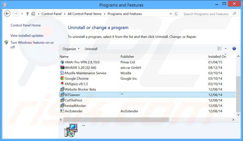 desinstalar el adware BitSaver del Panel de control