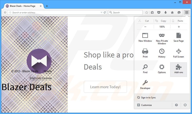 Eliminando los anuncios de Blazer Deals de Mozilla Firefox paso 1