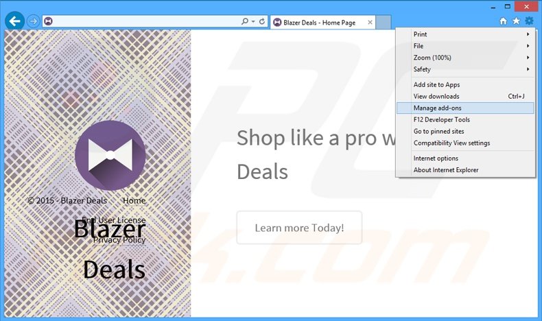 Eliminando los anuncios de Blazer Deals de Internet Explorer paso 1