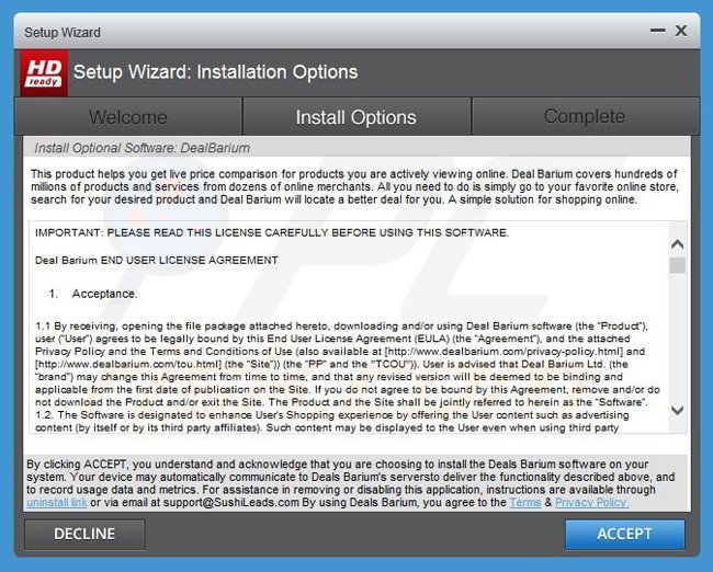 Instalador del software publicitario dealbarium