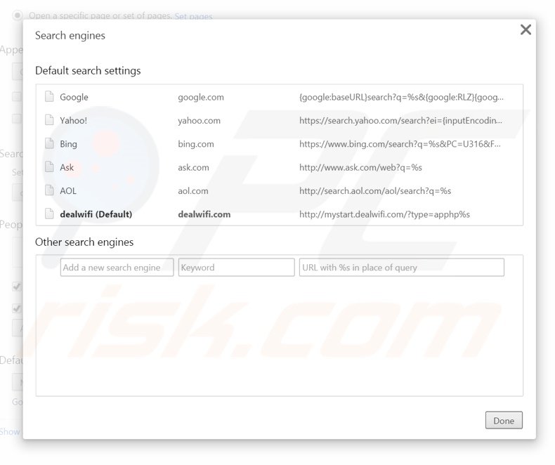 Eliminando mystart.dealwifi.com del motor de búsqueda por defecto de Google Chrome