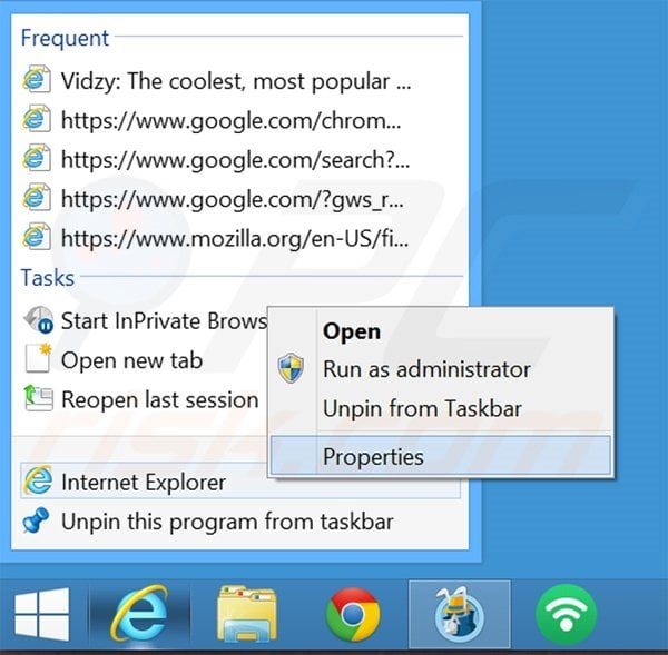 Eliminar mystart.dealwifi.com del destino del acceso directo de Internet Explorer paso 1