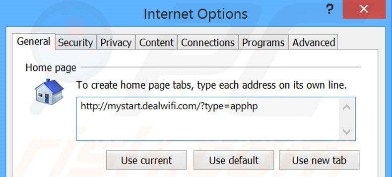 Eliminando mystart.dealwifi.com de la página de inicio de Internet Explorer