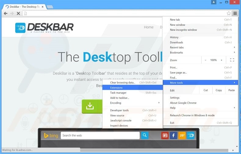 Eliminando los anuncios DeskBar de Google Chrome paso 1