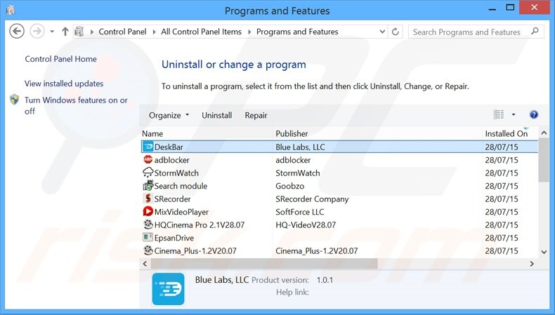 desinstalar el adware DeskBar del Panel de control