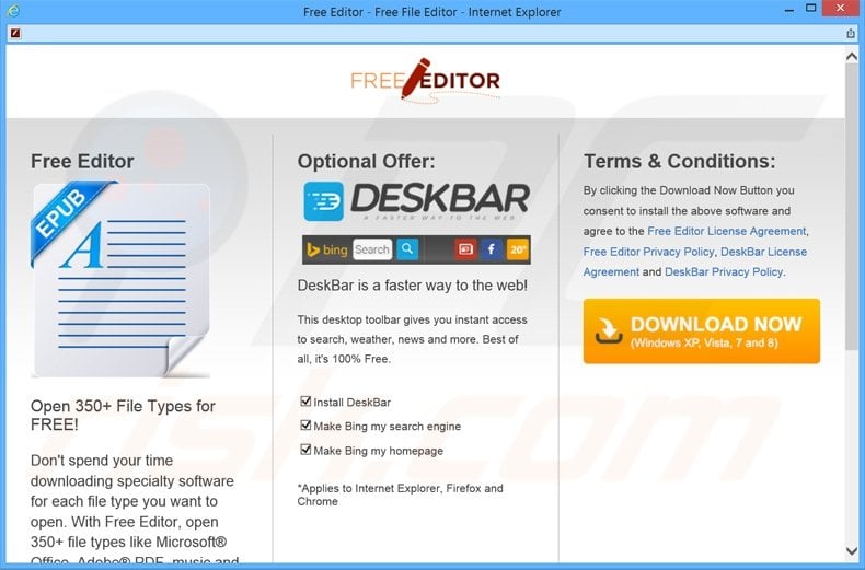 Sitio web destinado a promocionar la barra publicitaria DeskBar: