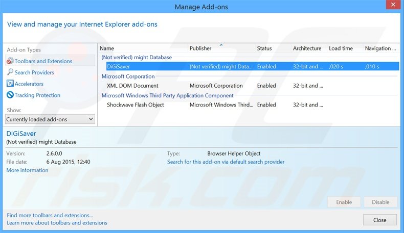 Eliminando los anuncios de DigiSaver de Internet Explorer paso 2