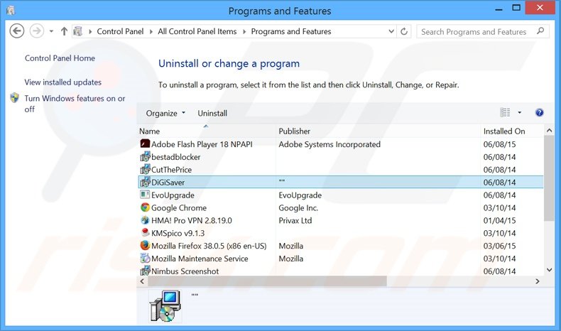 desinstalar el adware DigiSaver del Panel de control