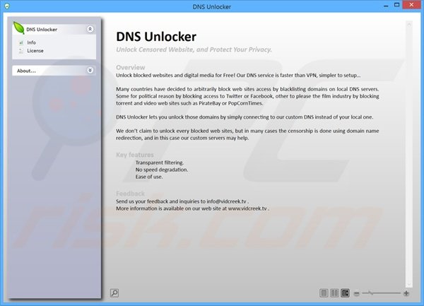 Captura de pantalla de la aplicación publicitaria DNS Keeper
