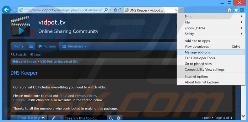 Eliminando los anuncios de DNS Keeper de Internet Explorer paso 1