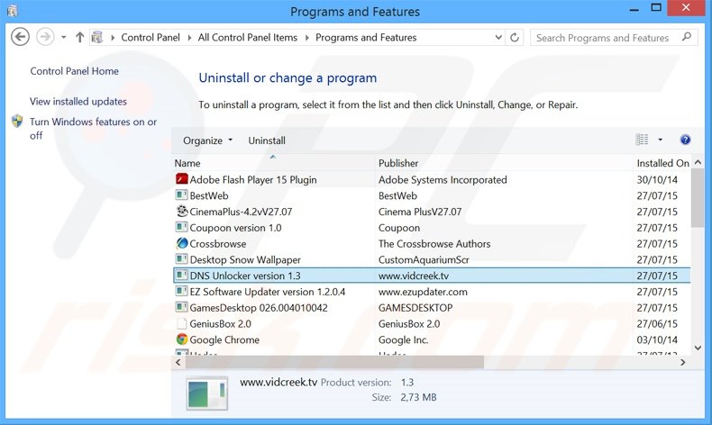 desinstalar DNS Keeper del Panel de control