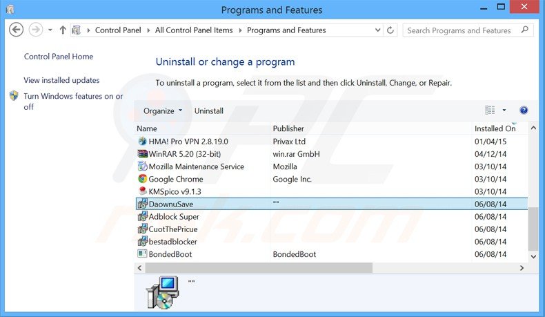 desinstalar el adware downsave del Panel de control