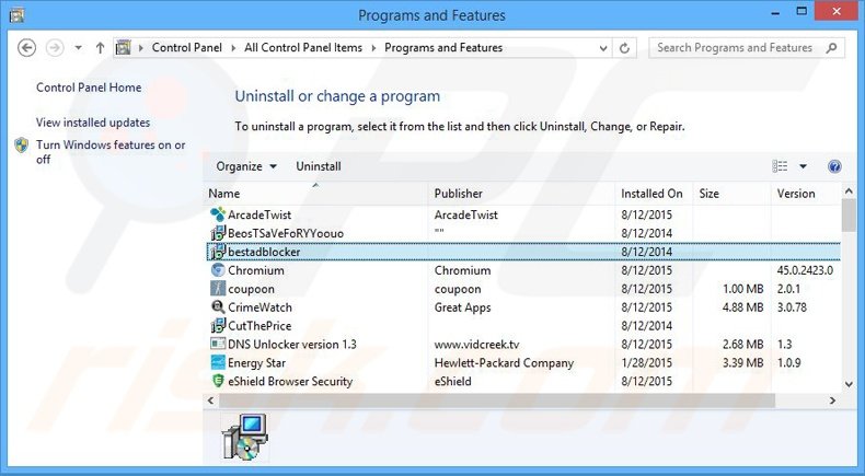 desinstalar el software publicitario Extreme Blocker del Panel de control