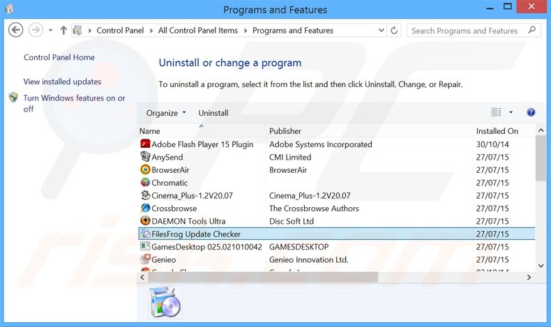 desinstalar el adware FilesFrog del Panel de control