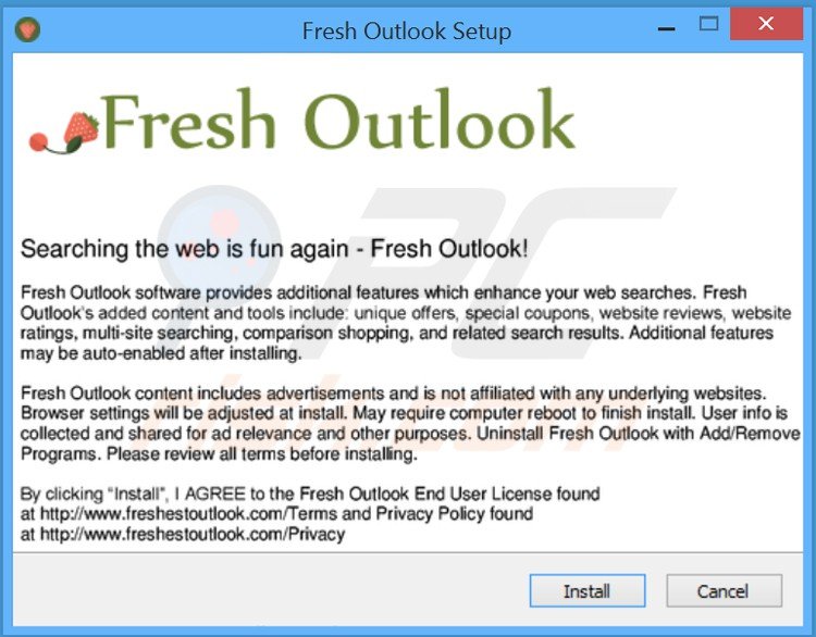 Asistente de instalación del software publicitario fresh outlook