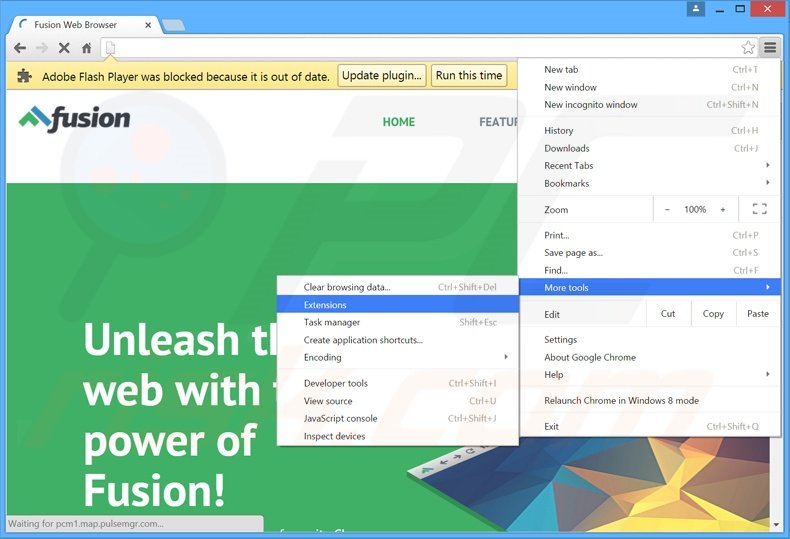 Eliminando los anuncios de Fusion browser de Google Chrome paso 1