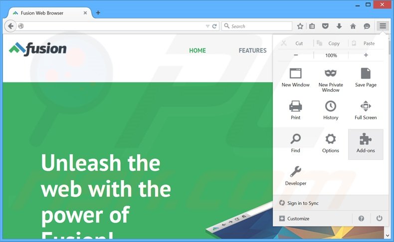 Eliminando los anuncios de Fusion Browser de Mozilla Firefox paso 1