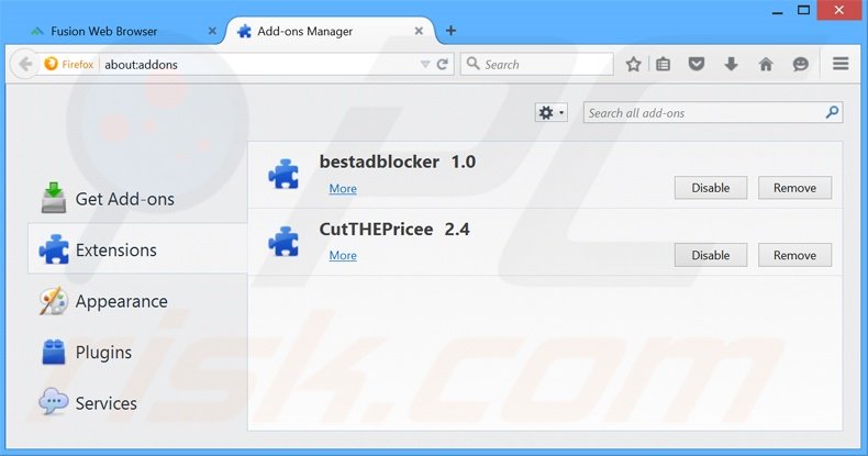 Eliminando los anuncios de Fusion Browser de Mozilla Firefox paso 2