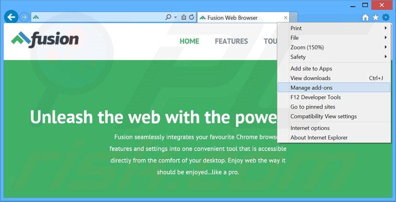 Eliminando los anuncios de Fusion browser de Internet Explorer paso 1