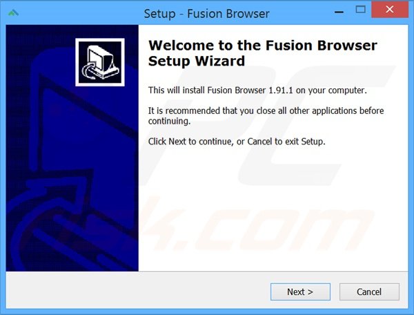 Instalación oficial del software publicitario Fusion Browser