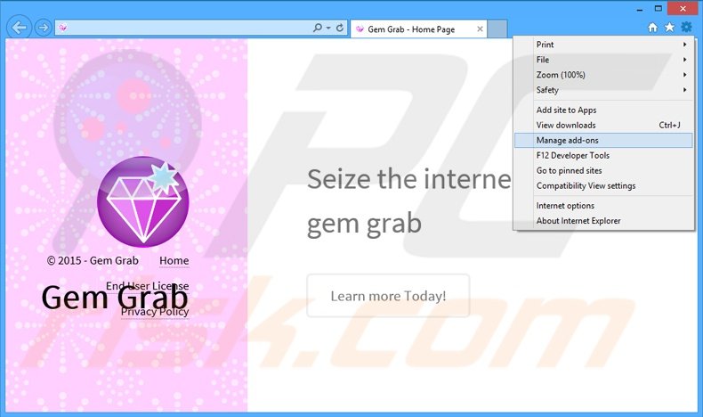 Eliminando los anuncios de Gem Grab de Internet Explorer paso 1