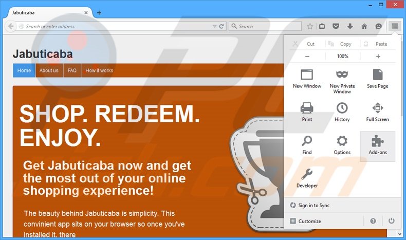 Eliminando los anuncios Jabuticaba de Mozilla Firefox paso 1