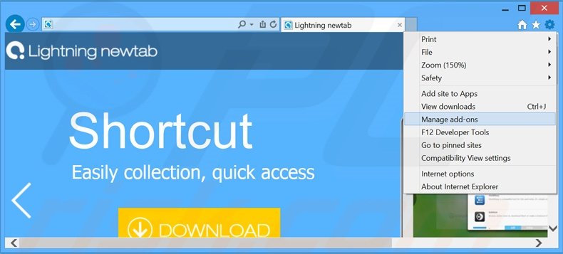 Eliminando los anuncios de Lightning newtab de Internet Explorer paso 1