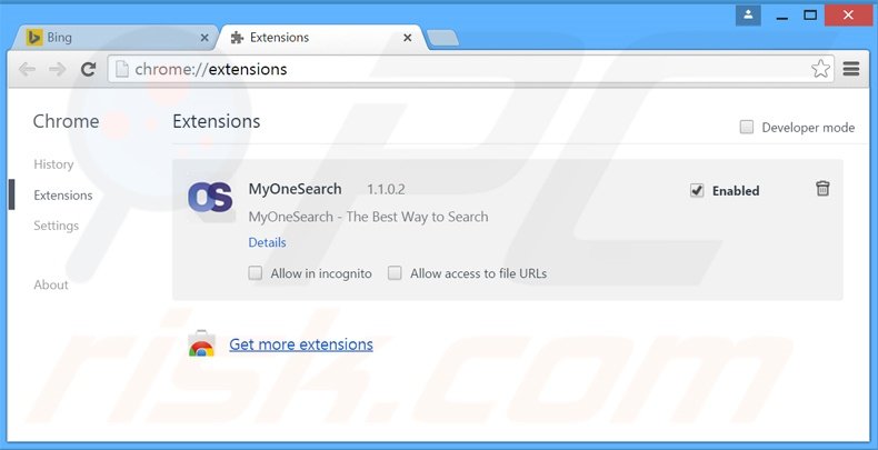 Eliminando las extensiones relacionadas con MyOneSearch.net de Google Chrome