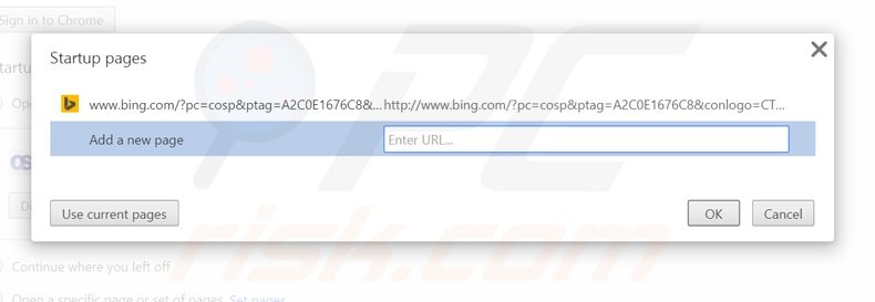 Eliminando MyOneSearch.net de la página de inicio de Google Chrome