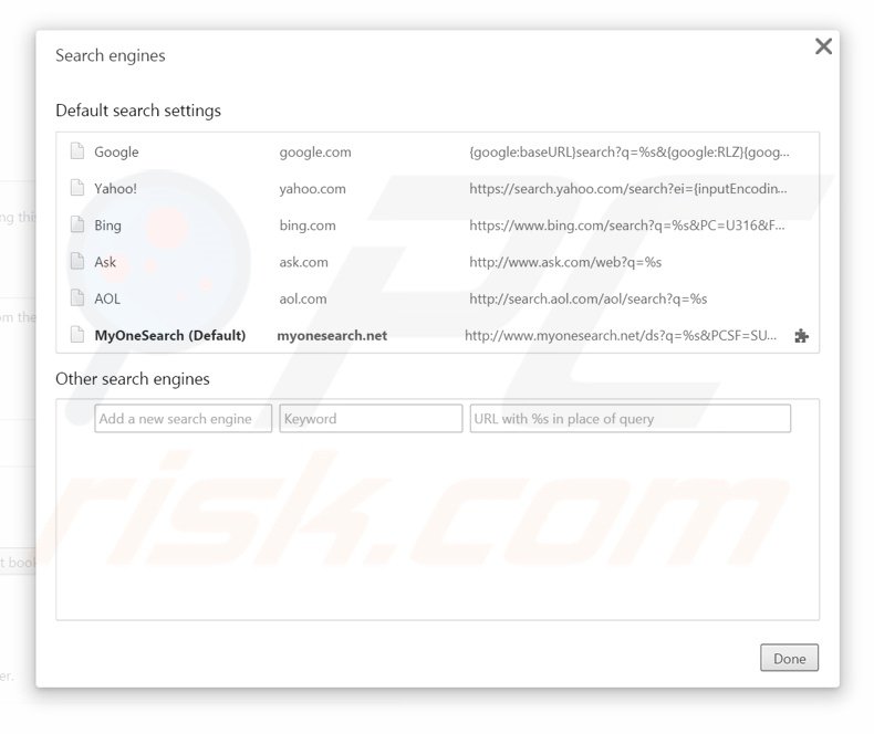 Eliminando MyOneSearch.net del motor de búsqueda por defecto de Google Chrome