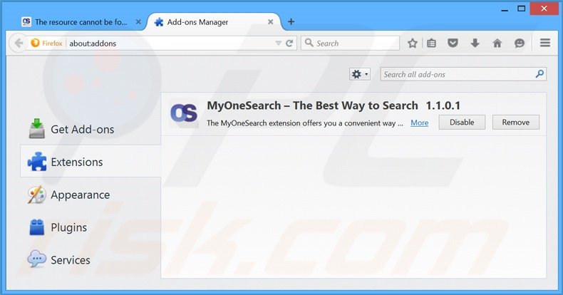 Eliminando MyOneSearch.net de las extensiones de Mozilla Firefox