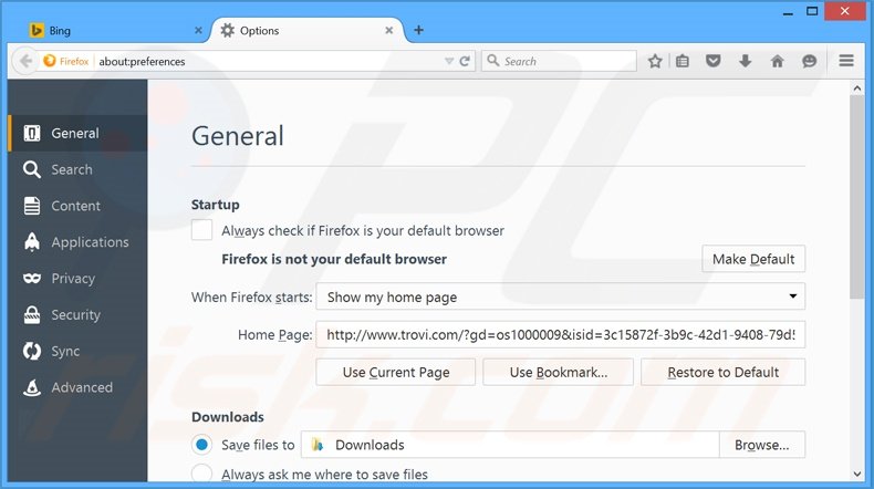 Eliminando MyOneSearch.net de la página de inicio de Mozilla Firefox