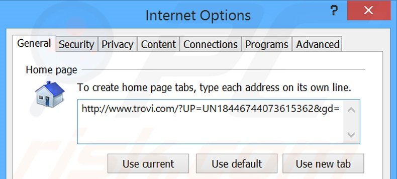 Eliminando MyOneSearch.net de la página de inicio de Internet Explorer